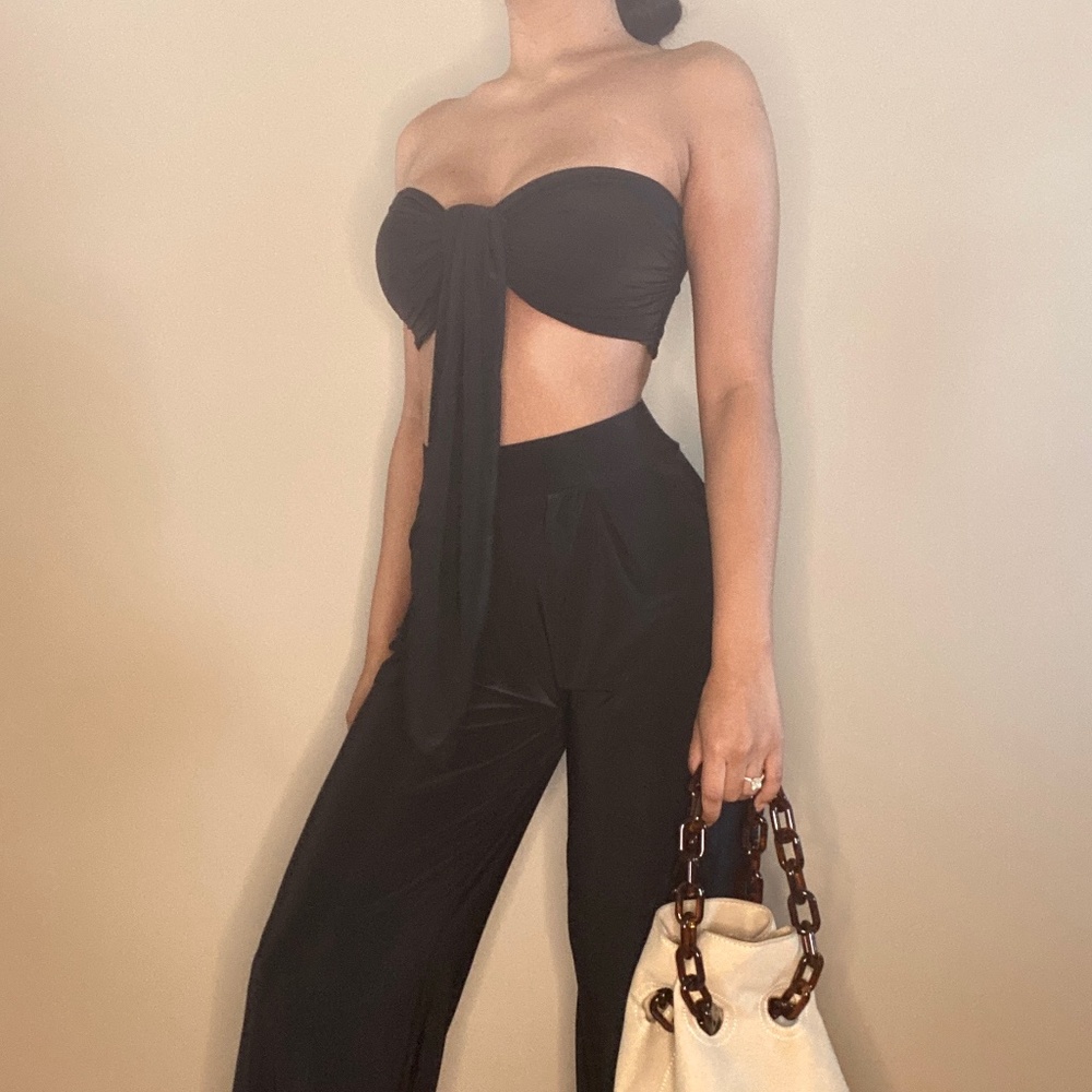 BLACK wide leg pant and Bandeau Set